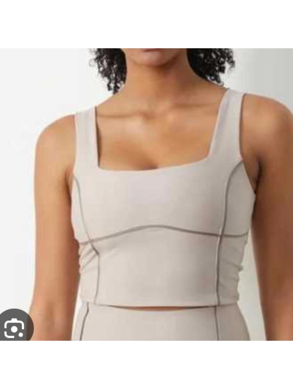 YPB Sculpt Longline Contrast Stitch Sports Bra Neutral Taupe M